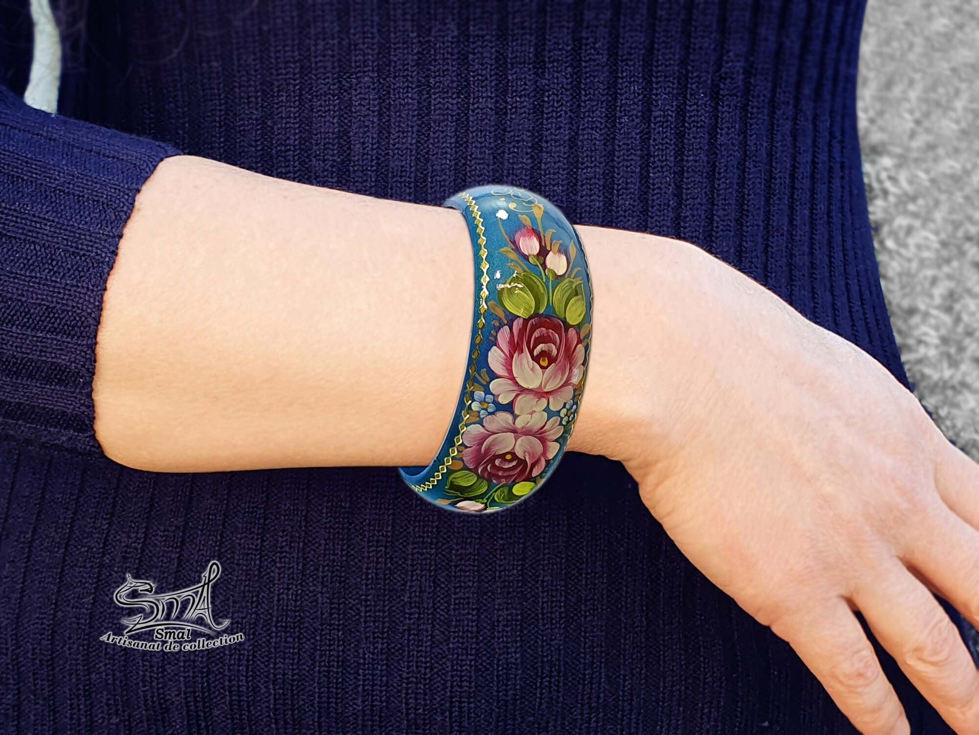 Bracelet Manchette En Bois Artisanal Russe - Bijou Unisexe Ajustable - Neuf Avec étiquettes