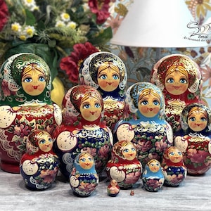 Poupées Gigognes Vintage Peintes à la Main Fille Matryoshka Lot de 10 Poupées Gigognes Vintage Peintes à la Main Fille Matryoshka Lot de 10