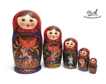 Matriochka qualité poupée russe haut gamme scènes histoire contes. Matryoshka Babushka Russian Wooden nesting dolls Fairy tale. Réf:C5G8D