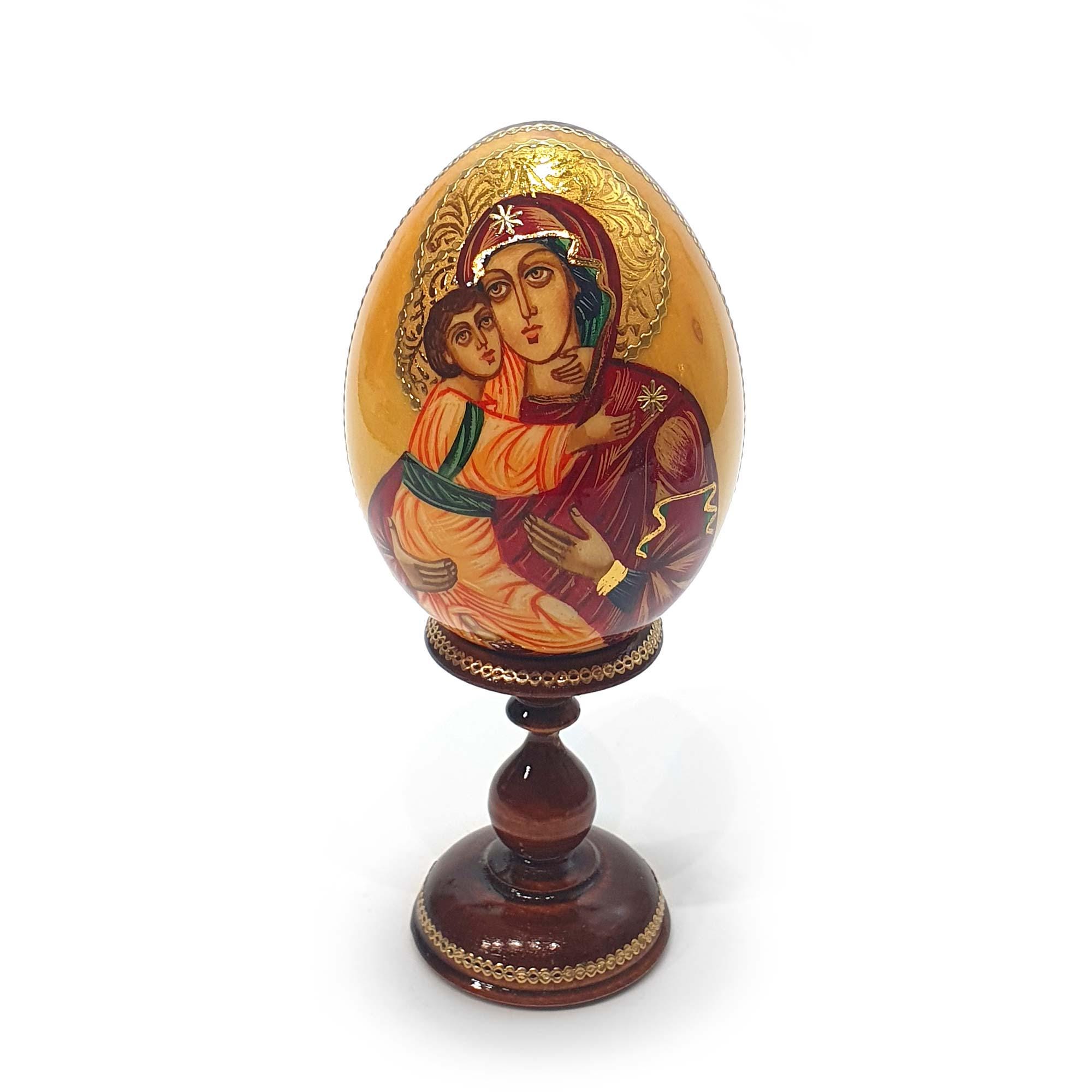 木製イースターエッグ皿 キリスト彫刻付き ロシア正教のイースターエッグのイコン、手描きの木製卵、聖母マリアの