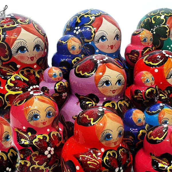 10 matrioske russe che nidificano con fiori classici, 10 pezzi. Matrioska russa Nesting Doll Fiori classici tradizionali. Rif: F10M3