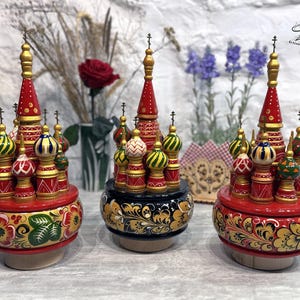 Rotating Music Box, Miniature Russian Church, Traditional Hand