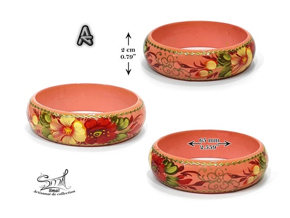 Russian Wooden Bangle Bracelet, Hand-painted Jewelry. Russian