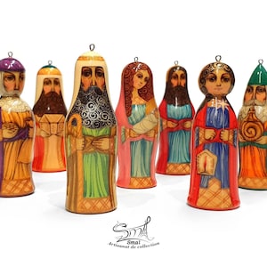 Wooden Christmas Nativity set. Nativity Christmas crib to hang on the tree 7 figurines religious scene Jesus, Mary, Joseph. Ref:CR3H