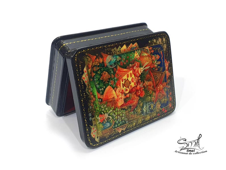 Alice au Pays des Merveilles Boîte à bijoux russe laquée Coffret de collection miniature