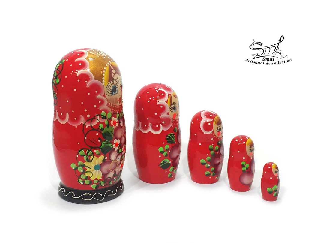 置物 COMPANY / Girl & Tree Cherry matryoshka Matryoshka Russian Nesting Dolls, Classic Flowers. Red and Green