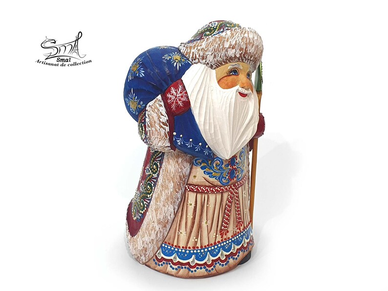 Wooden Carved Santa Claus Christmas tree ornaments Ded Moroz Père Noël Saint-Nicolas sculpté bois sapin de Noël Nativité. Réf:PN18A3 image 7