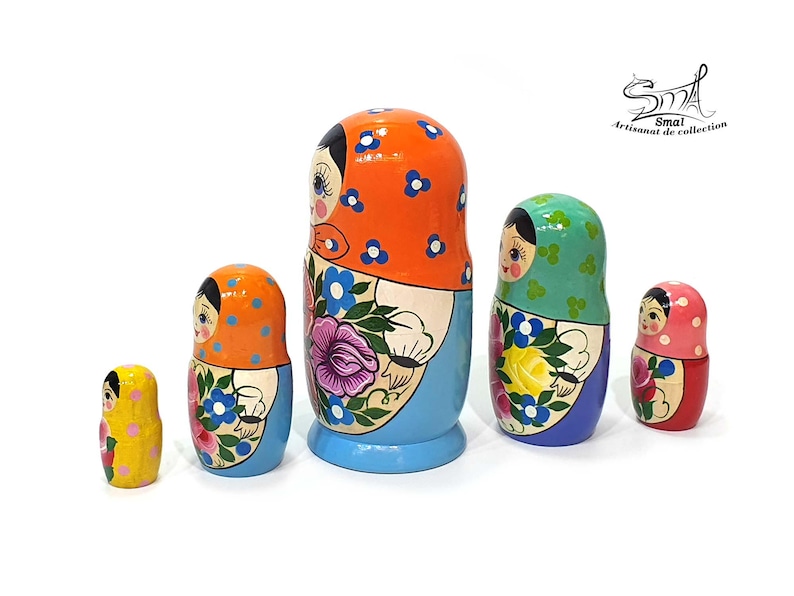 Vintage Russian nesting doll Matryoshka, traditional classic, hand-painted, floral motifs, decorative and collectible, gift idea. V5G2 image 20