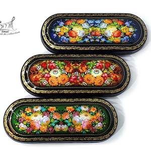 Handcrafted hard glasses case decorated by hand with Russian floral patterns. Gift for men and women Ref:8B14B1A