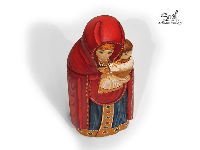 Religious statuette Virgin Mary Child Jesus carved and image 5