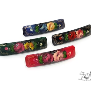 Flower Girl Hair Clip. Barrette clip hairpin woman Russian flowers paint varnish paper mache gift girl. Ref:BX2P1