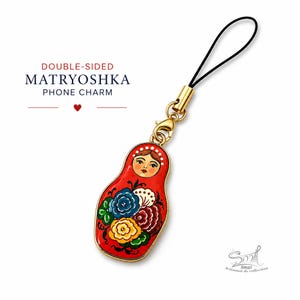 Pendentif Matriochka Poupée Russe Double Face, Charm Téléphone Sac, Russian Doll Keychain, Bijou Folk Multicolore. Réf:102MF