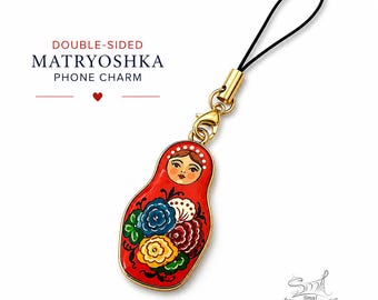 Double-Sided Matryoshka Russian Doll Pendant, Phone/Bag Charm, Russian Doll Keychain, Multicolor Folk Jewelry. Ref: 102MF