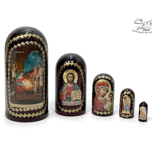 Christmas Nativity Nesting Doll Icons – Virgin Mary, Jesus Christ, Orthodox Catholic, Guardian Angel, Saints Hand Painted Matryoshka.