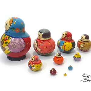 Matryoshka Russian Nesting Dolls, 10 Hand-Painted Pieces Cats, Bears, Babushka, Flowers, Collectible Folk Art Gift for Home Decor