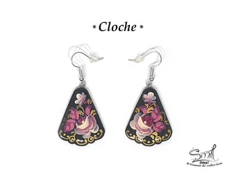Russian earrings flowers jewelry hand painted. Earrings flowers for women girls Russian jewelry papier-mâché hand painted. BX11FL2