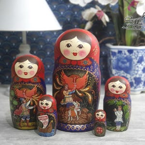 Firebird Matryoshka – Hand-Painted Russian Nesting Dolls, Fairy Tale Collectible Gift, Slavic Folk Art, Handmade Home Decor