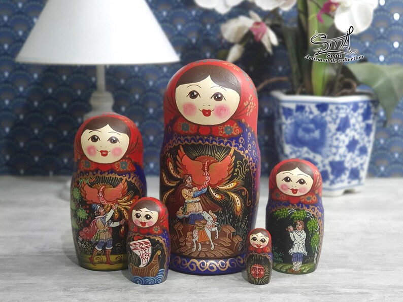 Firebird Matryoshka – Hand-Painted Russian Nesting Dolls, Fairy Tale Collectible Gift, Slavic Folk Art, Handmade Home Decor