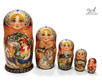 Matriochka qualité poupée russe haut gamme scènes histoire conte. Matryoshka Babushka Russian Wooden nesting dolls Fairy tale. Réf:C5G7B