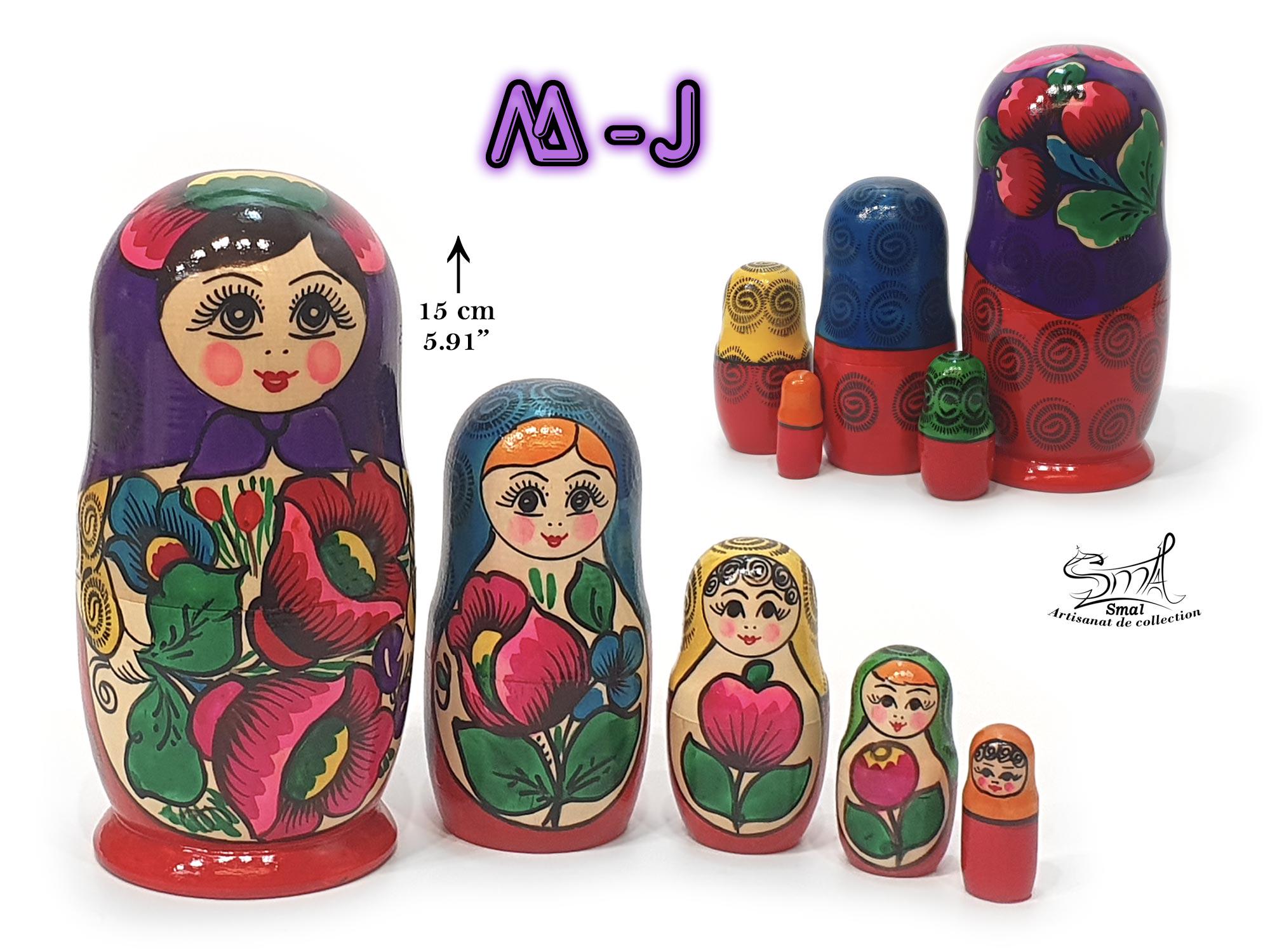 Ensemble signé original 5 poupées russes gigognes Matriochka (D