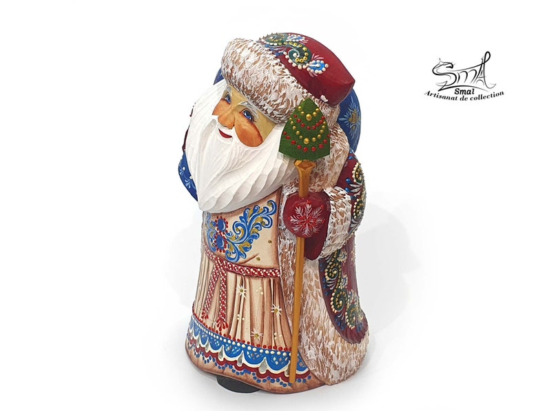 Wooden Carved Santa Claus Christmas tree ornaments Ded Moroz Père Noël Saint-Nicolas sculpté bois sapin de Noël Nativité. Réf:PN18A3 image 5