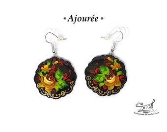 Handmade Russian Wooden Papier Mâché Earrings – Hand-Painted Floral Jewelry for Women and Girls, Gift Idea.  BX11FL8