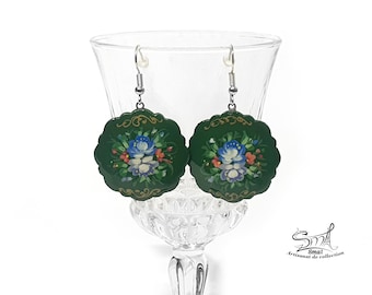 Handmade Russian Wooden Papier Mâché Earrings – Hand-Painted Floral Jewelry for Women and Girls, Gift Idea.  BX11FC3