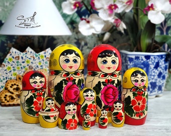 Matriochka Poupée Russe Traditionnelle Classique Semenov fleurs Polkhov Maidan. Matryoshka Russian Nesting Dolls Classic flowers. Réf:S5M-G