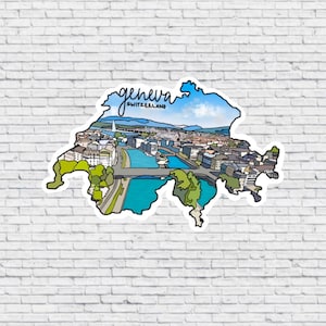 Ontwerpsticker EN magneet van Genève, Zwitserland | Waterdichte vinylsticker | Genève magneet