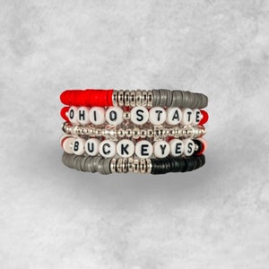 Ohio State University Bracelet Stack | Ohio State Buckeyes Bracelet | Custom | Heishi Bead Bracelets | College Friendship Bracelet Stack