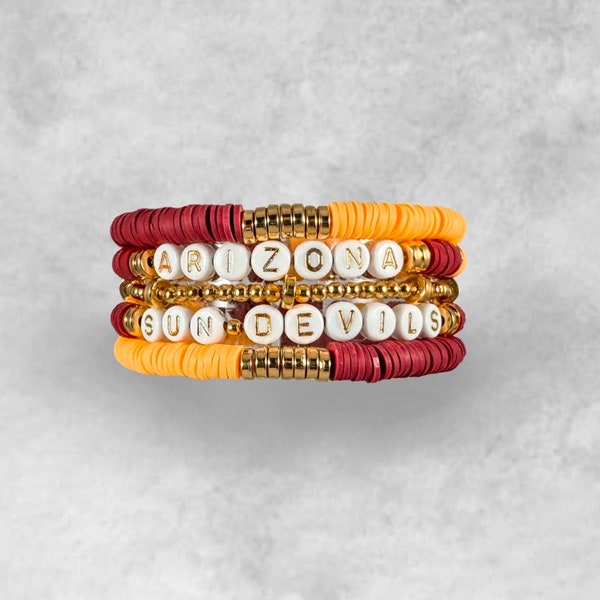 Arizona State Bracelet Stack | Arizona Sun Devils Bracelet Stack | Custom | Heishi Bead Bracelets | College Friendship Bracelet Stack