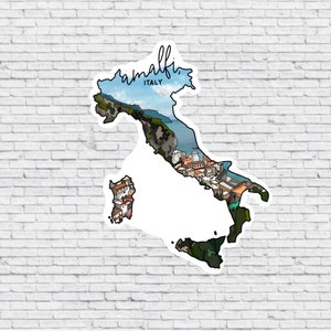 Amalfi, Italien Design Aufkleber UND Magnet | Vinyl wasserfest Aufkleber | Italien Magnet