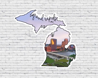 Grand Rapids, Michigan Design Sticker AND Magnet | Vinyl Waterproof Sticker | Michigan Magnet