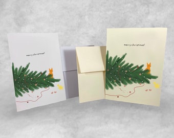 Packung frohe Weihnachtskatzenkarten | Katze Weihnachtsbaum Karte | Niedliche Minimalistische Weihnachtskarten