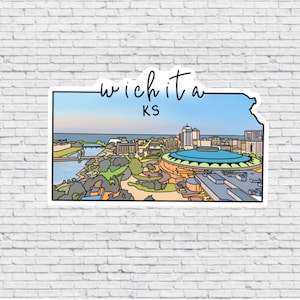 Pegatina e imán con diseño de Wichita, Kansas / Pegatina de vinilo resistente al agua / Imán de Wichita