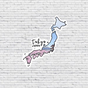 Tokyo, Japan Mt Fuji und Kirschblüten Design Aufkleber und Magnet | Vinyl Wasserdicht Matt Aufkleber | Tokyo Magnet