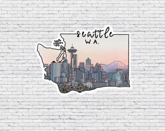 Seattle, Washington Skyline Design Pegatina E Imán / Vinilo Etiqueta Engomada Impermeable / Imán de Seattle