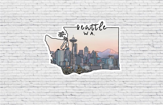Seattle, Washington Skyline Design Sticker AND Magnet | Vinyl Waterproof Sticker | Seattle Magnet