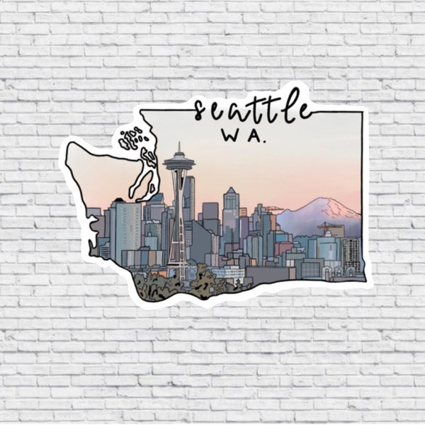 Seattle, Washington Skyline Design Sticker AND Magnet | Vinyl Waterproof Sticker | Seattle Magnet