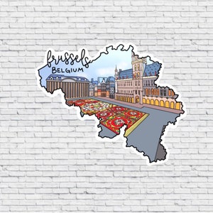 Brussel, België Ontwerpsticker EN magneet | Waterdichte vinylsticker | Brusselse magneet