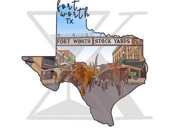 Digital Download of Fort Worth, Texas Stockyards Design, PDF, JPEG, PNG - Sublimation
