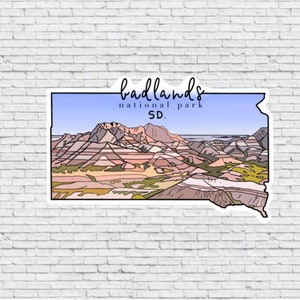 Badlands Nationalpark, South Dakota Design Aufkleber UND Magnet | Vinyl wasserfest Aufkleber | Badlands Nationalpark Magnet