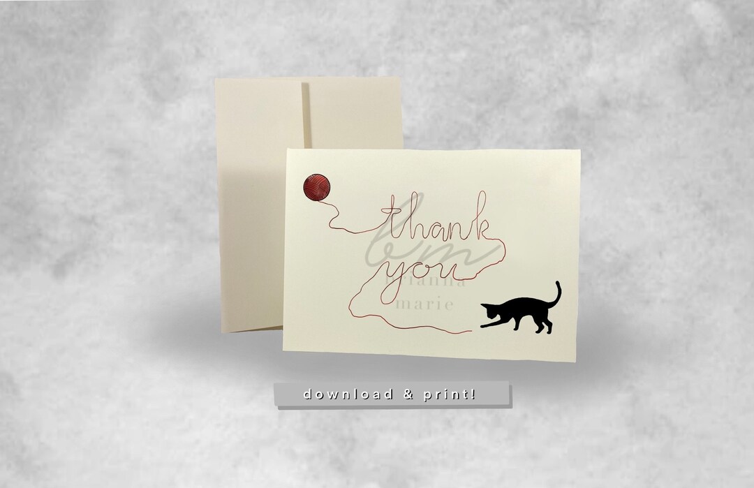 Printable Thank You Card Printable Cat String Thank You Card Cute Thank ...