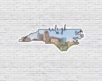 Adesivo E calamita con disegno dello skyline di Raleigh, Carolina del Nord, adesivo in vinile impermeabile, calamita Raleigh
