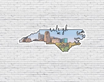 Raleigh, North Carolina Skyline Design Sticker AND Magnet | Vinyl Waterproof Sticker | Raleigh Magnet