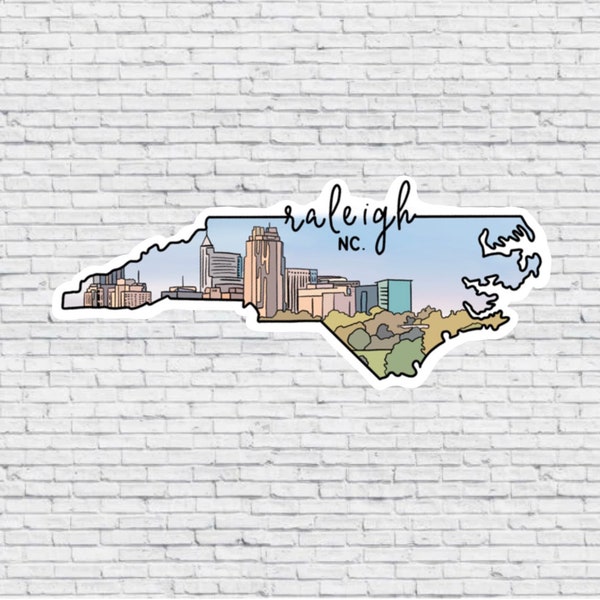 Raleigh, North Carolina Skyline Design Sticker AND Magnet | Vinyl Waterproof Sticker | Raleigh Magnet