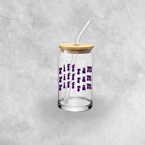 Texas Christian University TCU "Riff Ram" 16oz Glass Cup with Bamboo Lid and Glass Straw