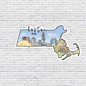Ontwerpsticker EN magneet van Boston, Massachusetts | Waterdichte vinylsticker | Boston-magneet