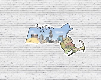 Boston, Massachusetts designklistermärke OCH magnet | Vattentät vinylklistermärke | Boston-magnet