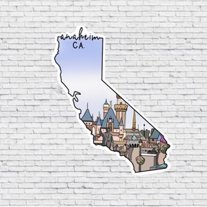 Etiqueta E ímã do design de Anaheim, Califórnia Disney de <br> Entrega Rápida? Adesivo impermeável de vinil | Ímã de Anaheim